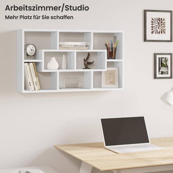 Väggställ med 8 fack av trämaterial | Vit | 85x16x48 cm