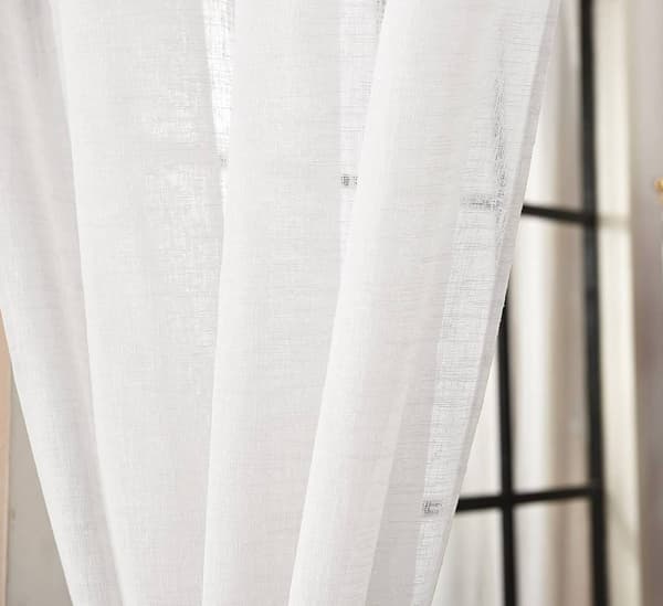 2-delade transparenta gardiner med öglor linnelook | Vit | 140x245 cm