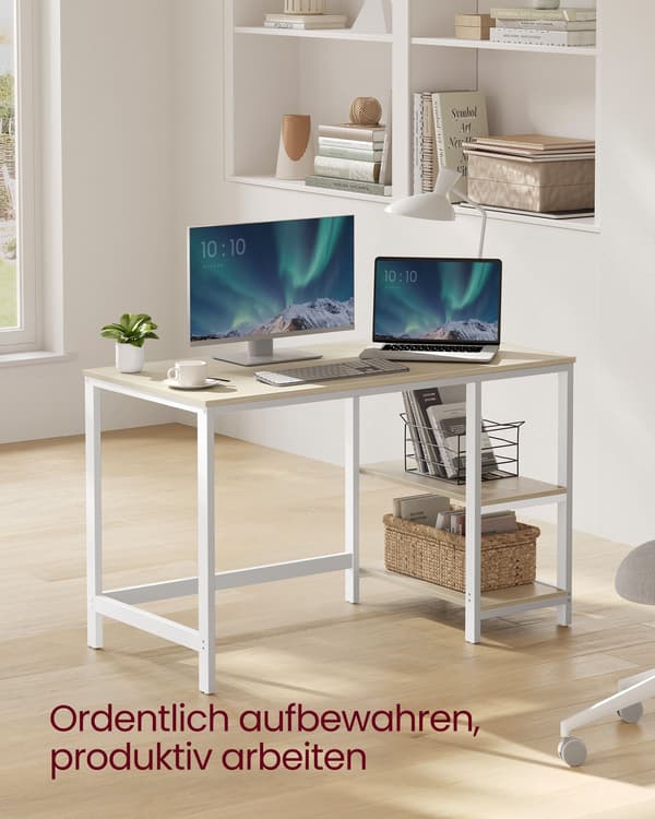 Träskrivbord med 2 hyllplan - platsbesparande - 60 x 120 x 76 cm