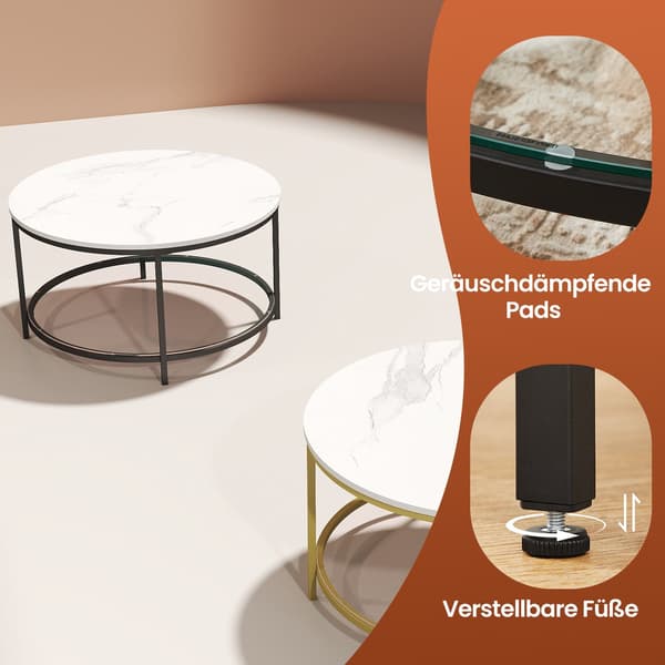 Soffbord marmor look vit/svart - justerbara ben - 80 x 46 cm