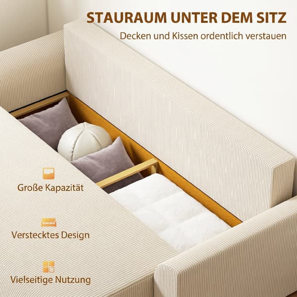 3-sits bäddsoffa med sovfunktion | Färg: Beige | Mått: 230x95x73 cm