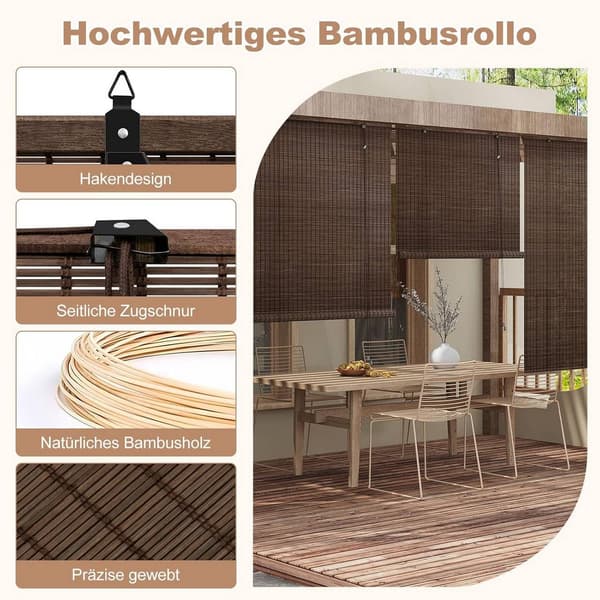 Bambu rullgardin med sidokontrollljusfiltrering | Mörkbrun | 80x220 cm