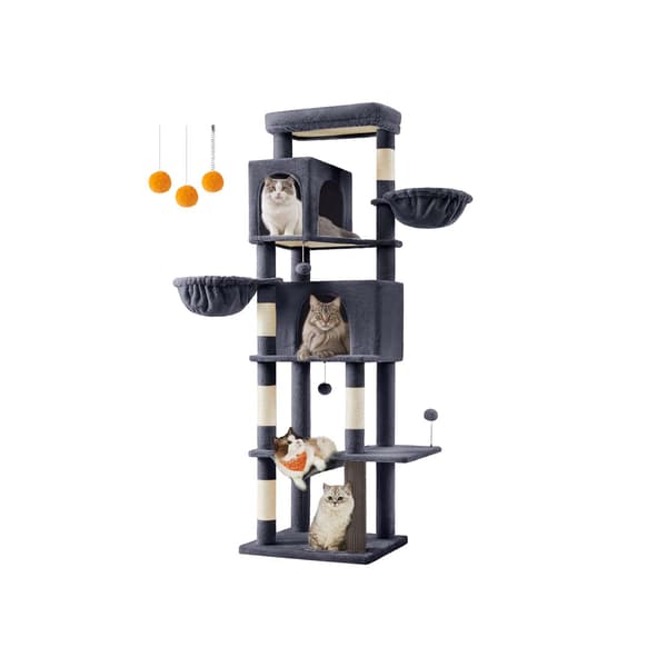 Kattskrapstolpe - Katttorn - 2 hus - 190,7 cm - Grå