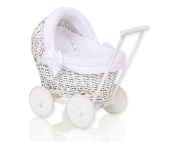 White Reed Doll - Poppenbuggy - Mjukt foder och stabilt trächassi