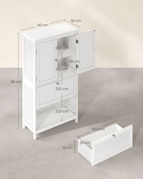 Vitt badrumsskåp - förvaring - MDF - 30 x 60 x 110 cm