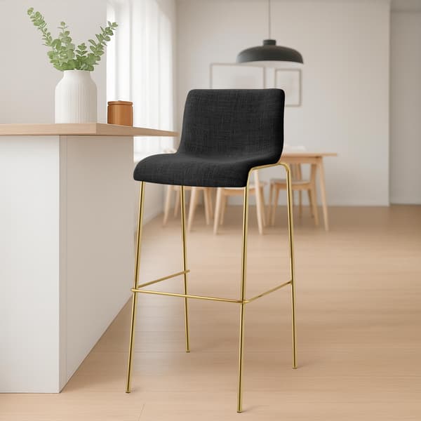 Barstolar Hover 2 stycken - Tyg, Guld Bas | Färg: Mörkgrå | Mått: 43x48x100 cm