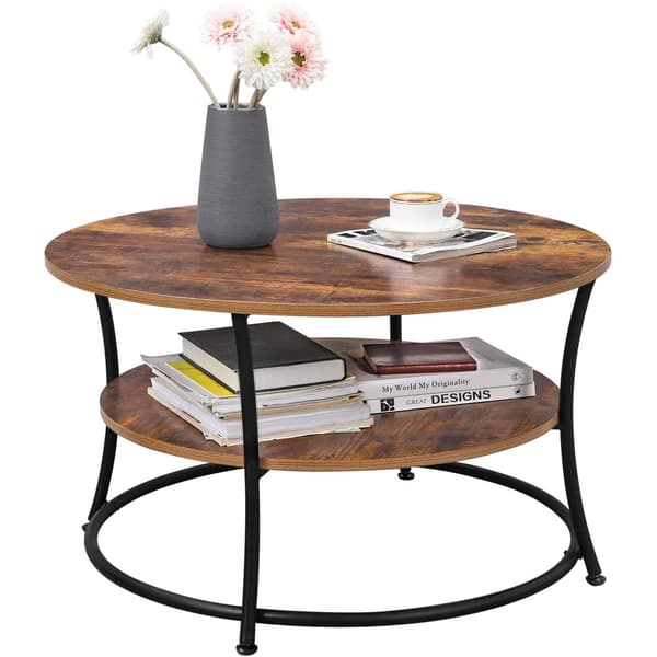 Runt soffbord - industriell stil - 2 hyllplan - 80 x 45 cm