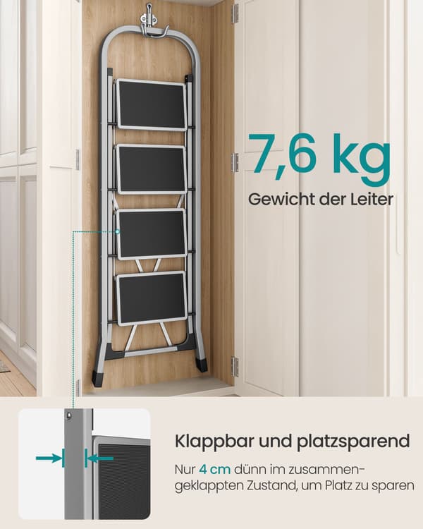 Viktrappa i stål med 3 steg, halkskydd, 127 cm, 150 kg, grå