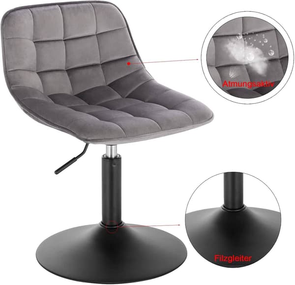 Set med 2 svängbara barstolar i sammet | Mörkgrå | 35x42,5x60,5-72 cm
