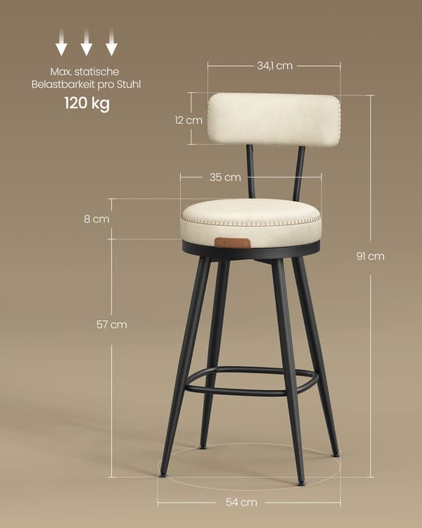 Set med 2 barstolar i konstläder | Gräddvit | 54x54x91 cm