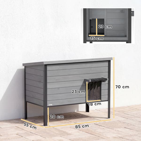 Utomhus katthus med fällbart tak | Färg: Ljusgrå | Mått: 55x85x70 cm