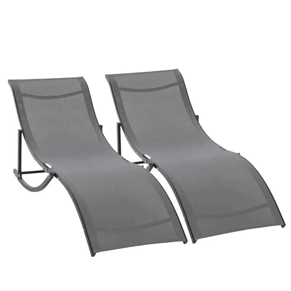 Set med 2 solstolar - S-formad solstol | Färg: Grå | Mått: 61x165x63 cm