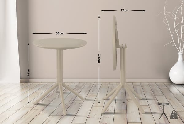 Rund vikbord taupe - vikbar bord - uv -resistent och väder -resistent