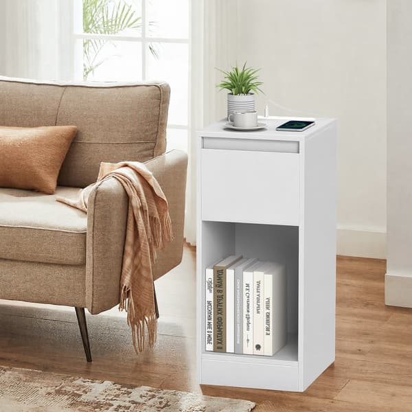 Smala sängbord set om 2 | Vit | 25x30x59,5 cm