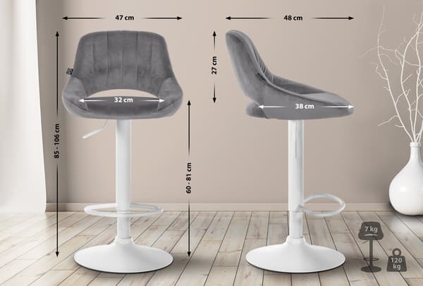 Barstol sammet - hög kvalitet - justerbar sitthöjd med 360 ° vridfunktion