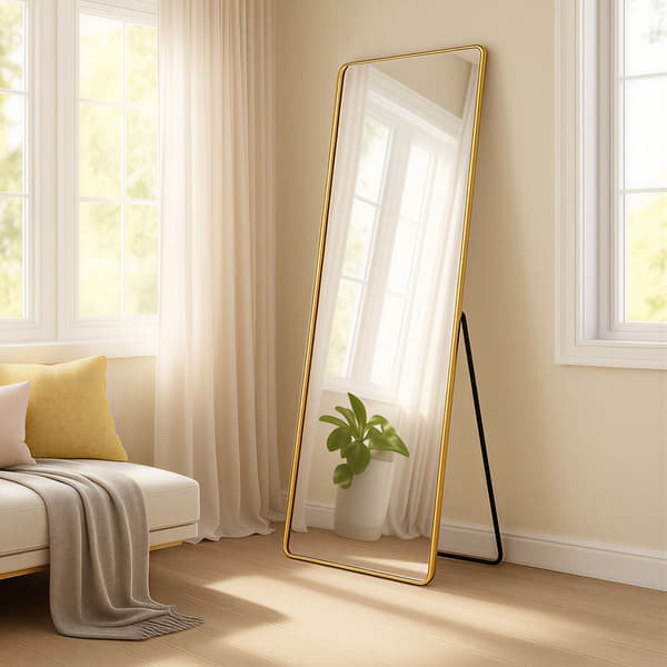 Rektangulär spegel med aluminiumram | Ljus guld | 160x50 cm