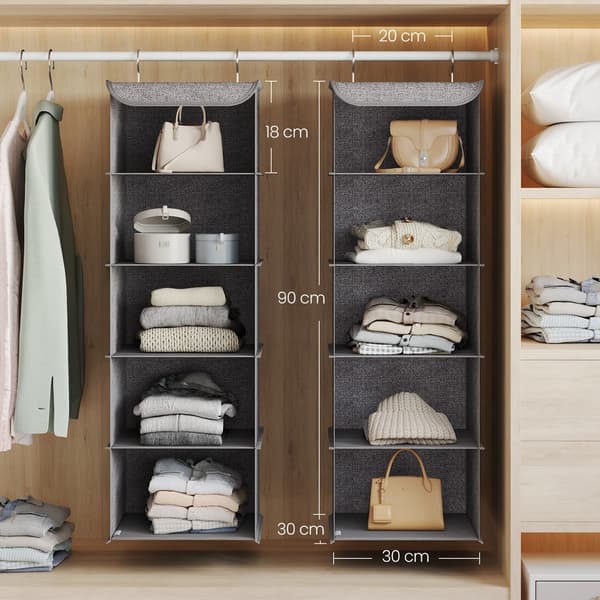 Closet Organizer 2-delat set, hängande förvaringsställ | Grå | 30x30x90 cm