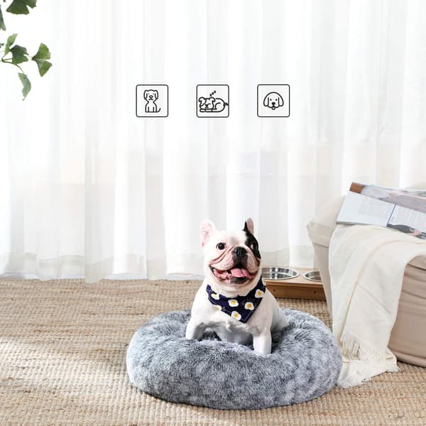 Donut hundsäng - hundsoffa - memory foam - plysch - 60 x 20 cm - grå