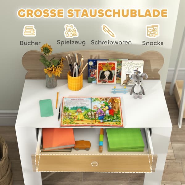 Barnskrivbord med stol för barn - Öldesign och låda | Färg: Brun + vit