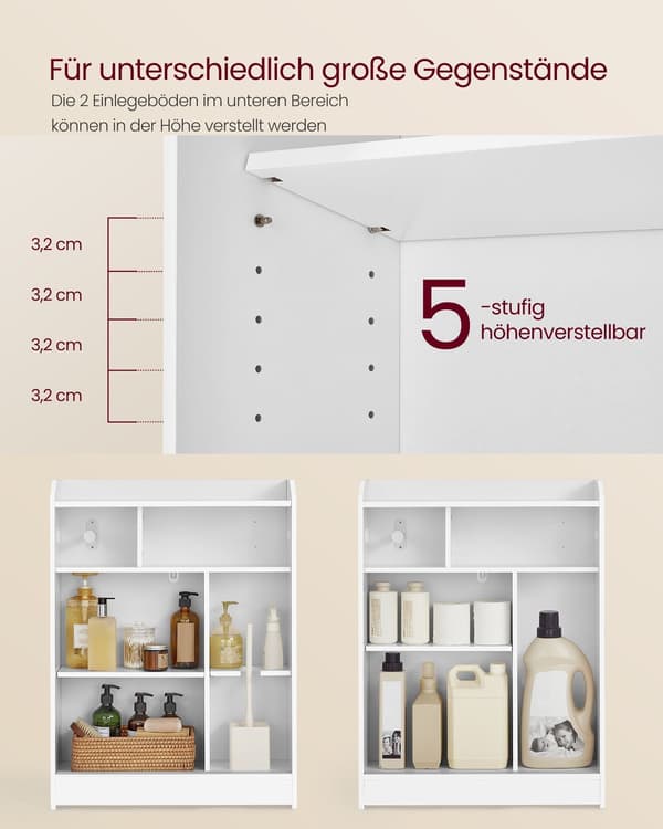 Badrumsskåp med förvaringsutrymme - justerbara hyllplan - vit - MDF - 20x60x80 cm