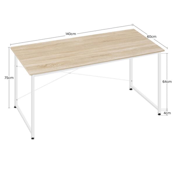 Skrivbord med metallram | Hell ek, vit | 140x60x75 cm