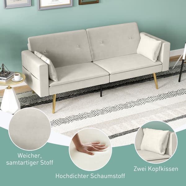 2-sits bäddsoffa - Justerbar sammetssoffa | Färg: Grå | Mått: 181x73x78,5 cm