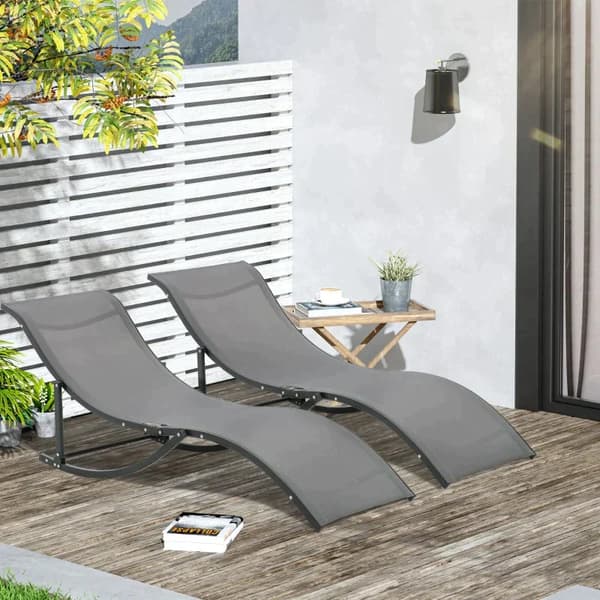Set med 2 solstolar - S-formad solstol | Färg: Grå | Mått: 61x165x63 cm