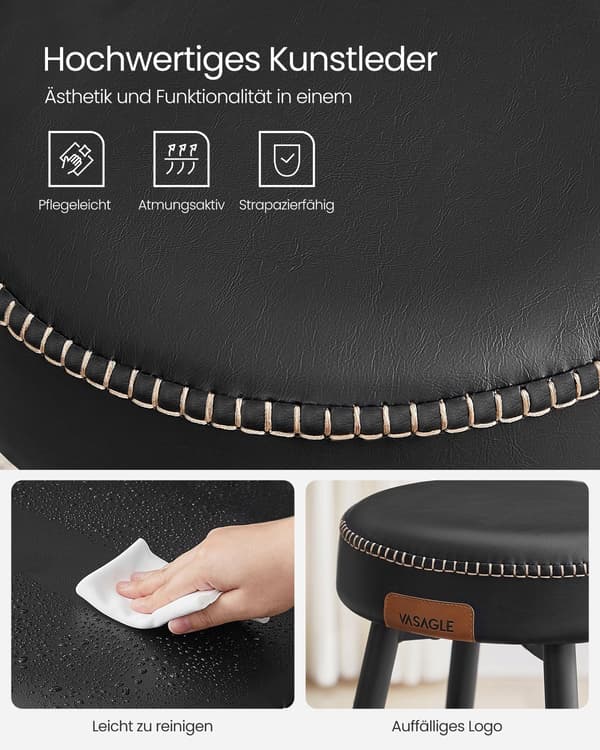 2-delat barstolsset - stål, PU-läder - svart - 49,5 x 49,5 x 63 cm