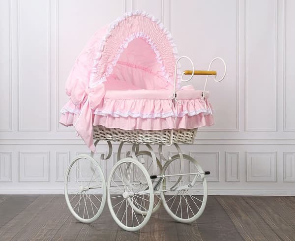Retro Wicker Wiegje, hand -bläckad barnsäng, vikbar och enkel rörlig