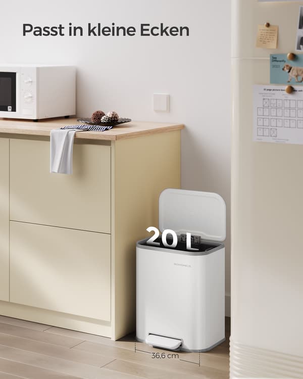 Vit soptunna med sensor - stål/PP - 20 L - 36,6 x 30 x 42,5 cm