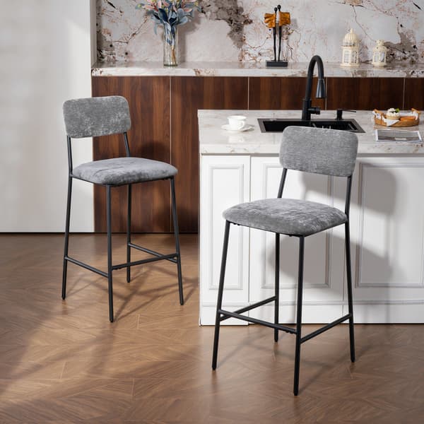 Set med 2 vadderade barstolar med ryggstöd | Färg: Grå | Mått: 45,5x48x101 cm