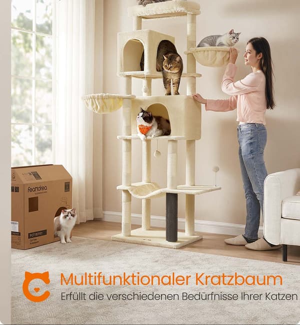 Kattträd med skrapstolpe - 2 hus - sisalrep - 190,7 cm hög
