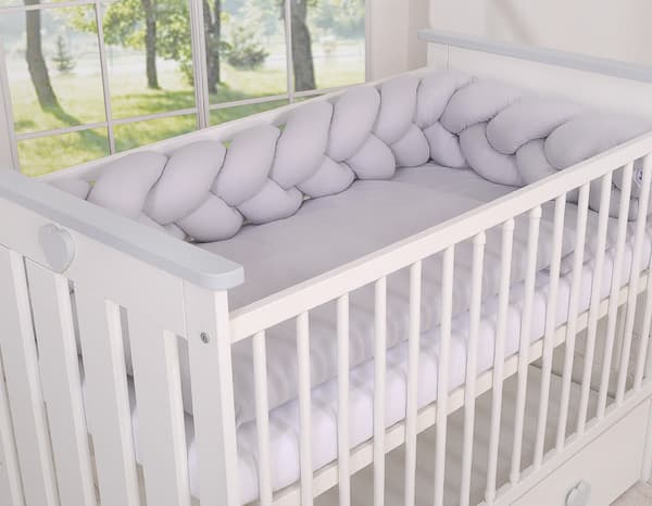 Träbädd Lorenzo III - Crib - Bite Protection - Solid Pine Wood - 120x60cm White -Gray