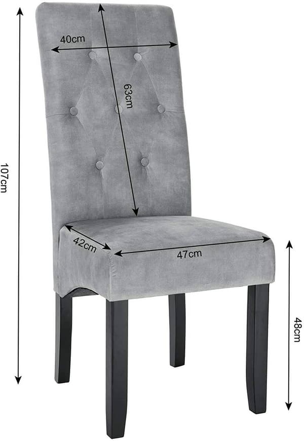 2 matsalsstolar hög rygg massivt trä sammet | Ljusgrå | 47x42x107 cm
