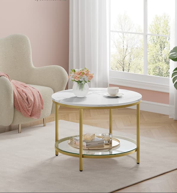 Soffbord med 2 plan - glasskiva - vit - elegant design - 65 x 46 cm