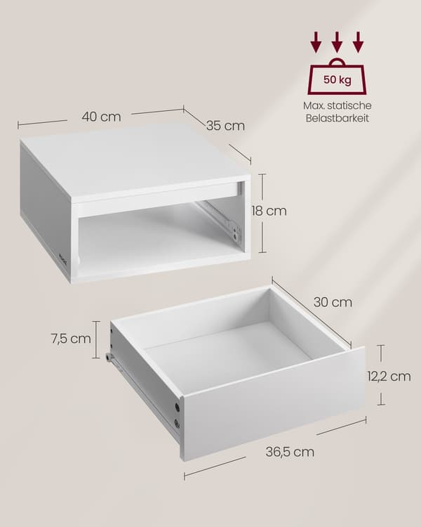 Flytande sängbord set om 2 - väggmonterad - vit - 35 x 40 x 18 cm