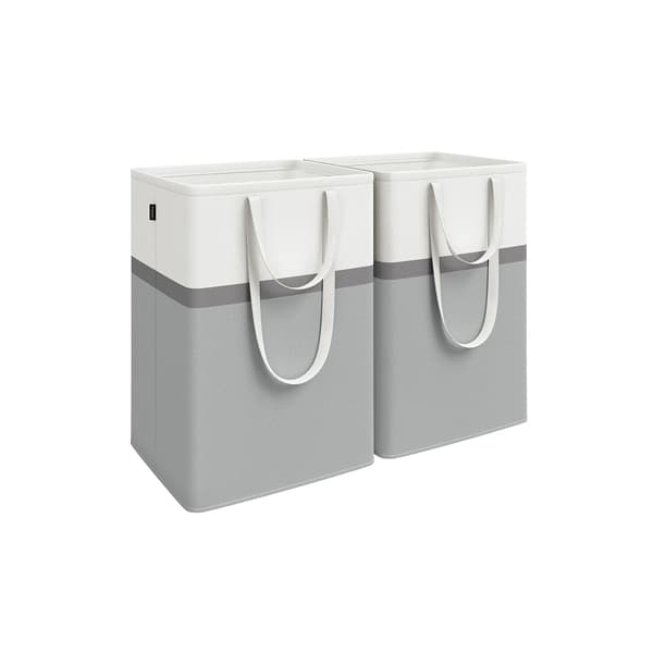 Set med 2 duvgrå tvättpåsar - tvättkorgar - polyester bomull - 45 x 40 x 65 cm