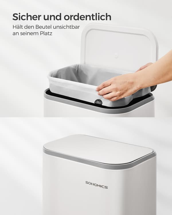 Vit soptunna med sensor - stål/PP - 20 L - 36,6 x 30 x 42,5 cm