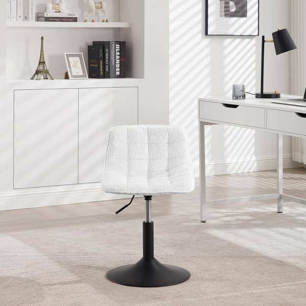 Set med 2 barstolar med chenille ryggstöd | Vit | 42,5x35x38-49,5 cm