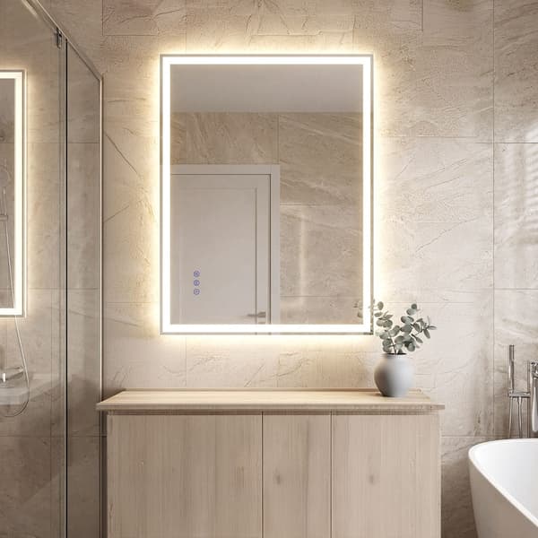Badrumsspegel med LED-belysning | Vit | 80,7x60,7 cm