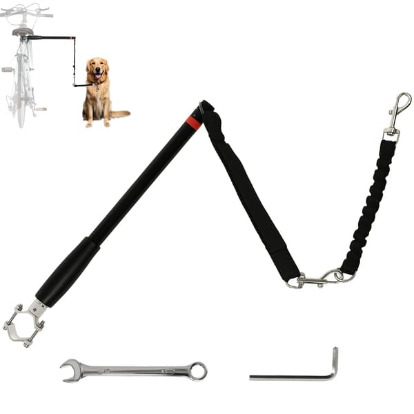 Cykelhundkoppel - Elastiskt rep, stålrör, 124 cm | Färg: Svart