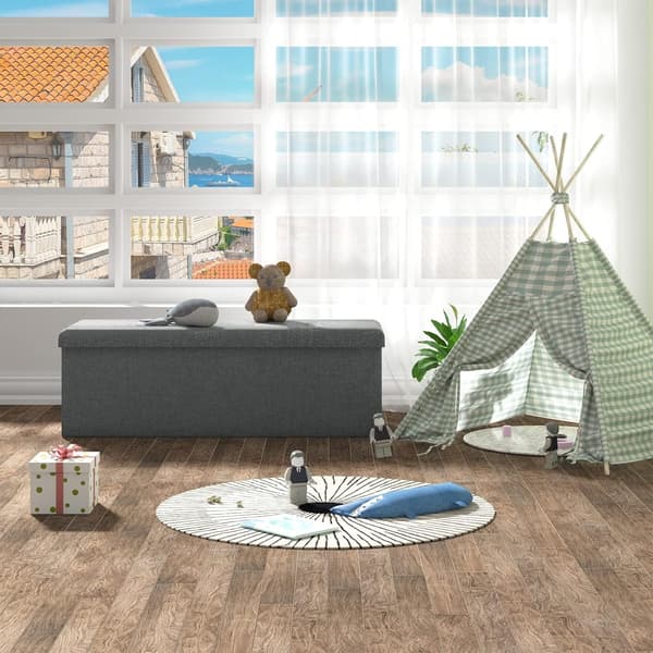Fällbar förvaringsbänk med sittdyna | Mörkgrå | 110x37,5x38 cm