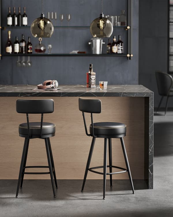 Barstol 2-delat set av konstläder | Bläcksvart | 54x54x91 cm