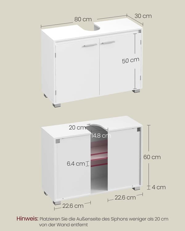 Tvättställsunderskåp vit MDF - 30 x 80 x 60 cm - platsbesparande