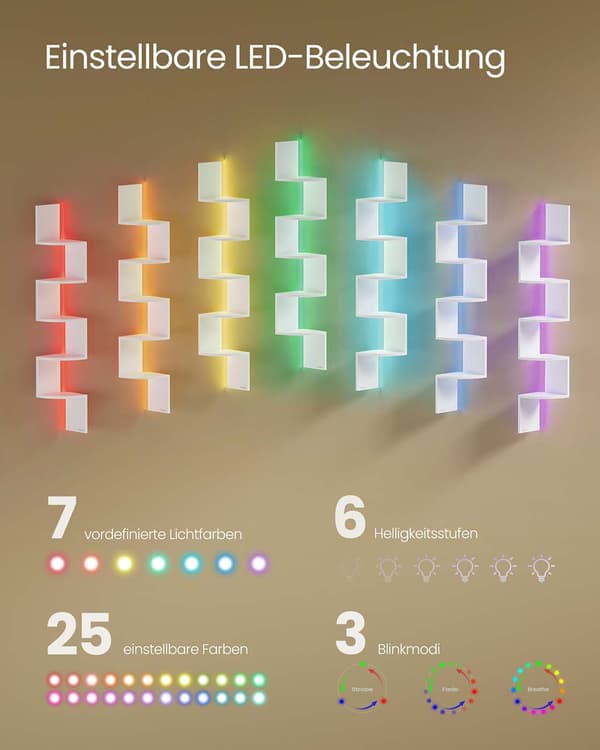 Hörnställ med LED-belysning - Väggställ - Platssparande - 20 x 20 x 126 cm - Vit