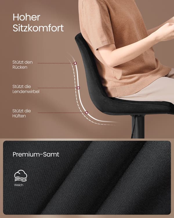 Barstolsset 2 delar sammet justerbar vridbar | Bläcksvart | 43x48,5x93,5-114 cm