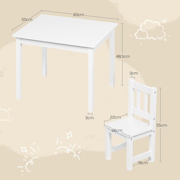 Barnbord med 2 barnstolar för barnrum | Vit | 60x50x48,5 cm