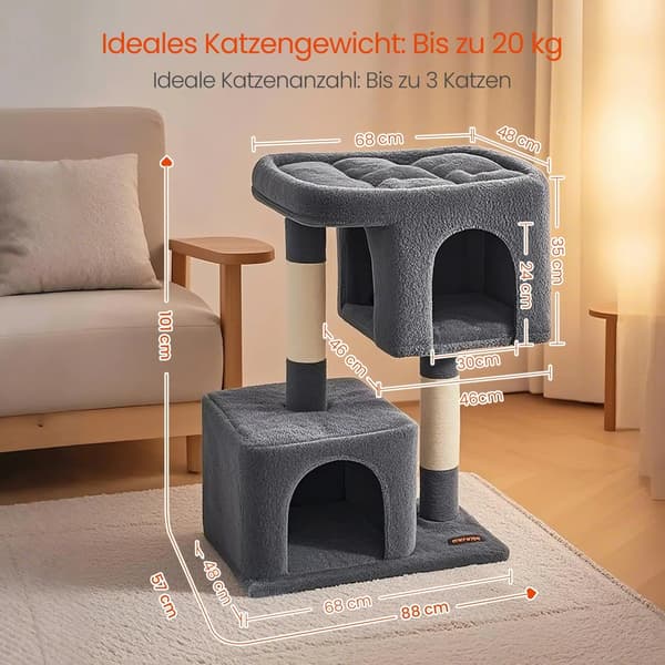 Kattskrapstolpe - kattträd - stor plattform - säker och hållbar - 68 x 48 x 101 cm