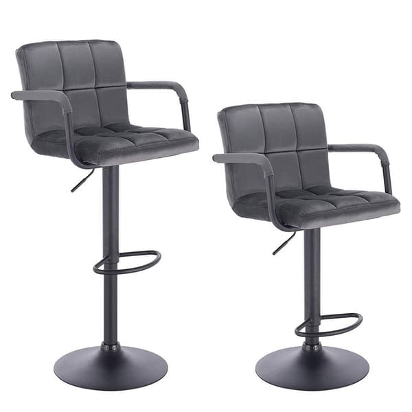 Barstolar set om 2 med ryggstöd och armstöd | Mörkgrå | 51x37x90-112 cm