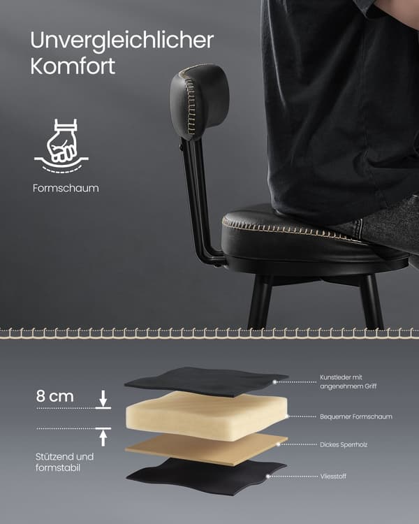 Barstol 2-delat set av konstläder | Bläcksvart | 54x54x91 cm